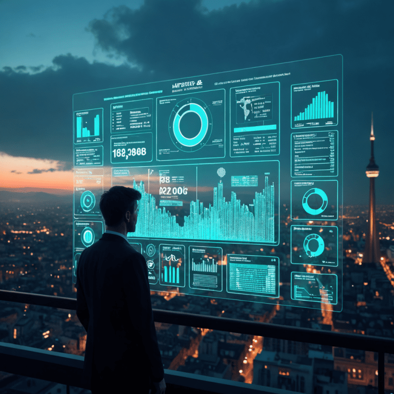 Futuristic SEO dashboard visualizing SEO Analytics Montreal, with symbolic charts for keyword performance, user behavior, and local ranking trends over the Montreal skyline.