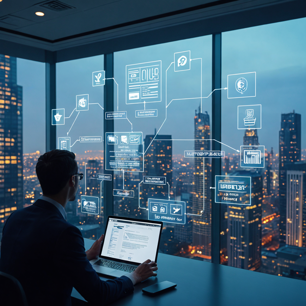 Futuristic visualization of Digital PR for SEO Montreal, showing symbolic media outreach and backlink connections building online authority and trust for local businesses.