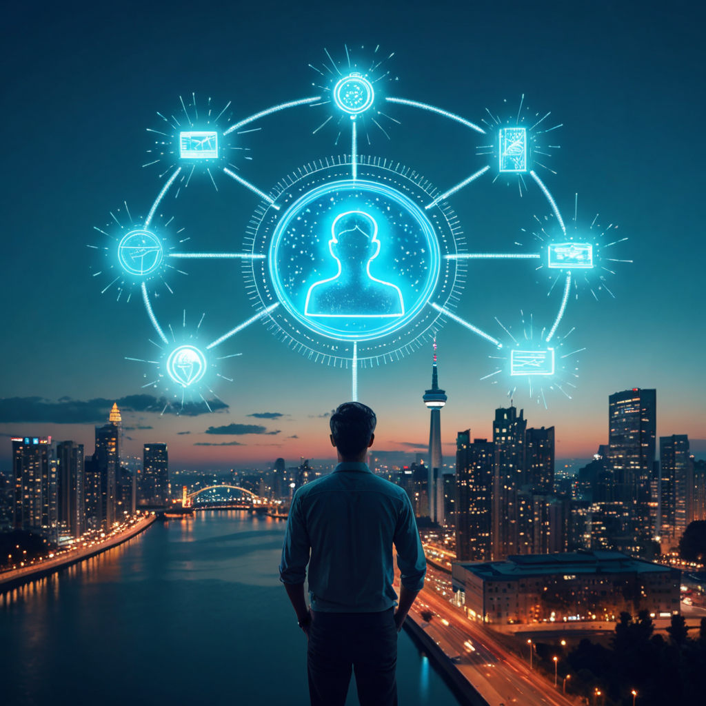 Futuristic visualization of Local SEO Signals Montreal, with symbolic beams connecting review stars, NAP consistency, map visibility, and Google Business Profile optimization to dominate local rankings.
