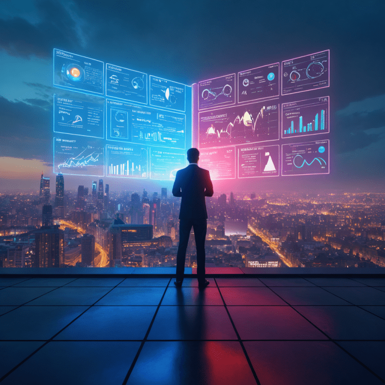 Futuristic dashboard comparing SEO vs Social Media Montreal, with symbolic analytics panels showing traffic growth, engagement, and ROI across both digital marketing strategies.